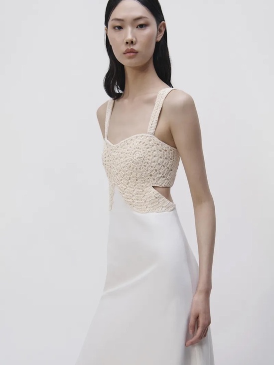 Jonathan Simkhai Ivory Crochet Bodice Slip - Picture 2 of 13